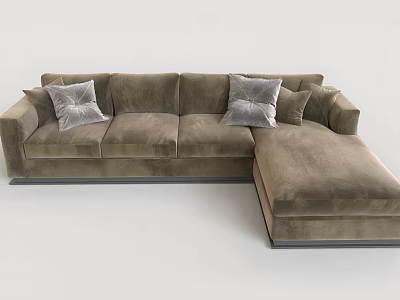 Casual L shaped Sofa Set With Taupe Velvet Upholstery And Throw Pillows 3d model