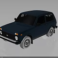 Blue Vintage Compact Car With Retro Square Body And Black Windows