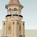 Ornate Stone Brick Tower With Decorative Carvings Spire Windows And Balcony