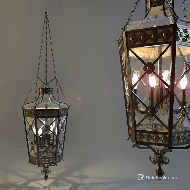Vintage Style Chandeliers With Classic Design Metal Frame And Glass Shade Illuminated 3d model 