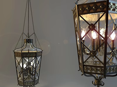 Vintage Style Chandeliers With Classic Design Metal Frame And Glass Shade Illuminated 3d model