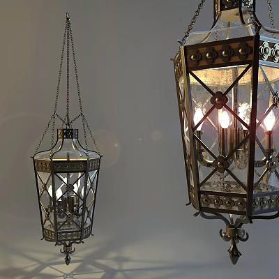 Vintage Style Chandeliers With Classic Design Metal Frame And Glass Shade Illuminated 3d model
