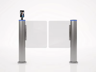 Smart Public Facility Turnstile With Facial Recognition Camera And Transparent Barriers Silver Metal Structure 3d model