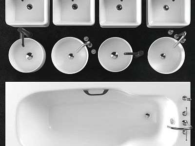 Modern Bathroom Hand Basins In Ceramic Material With Round Square Shapes And Faucets 3d model