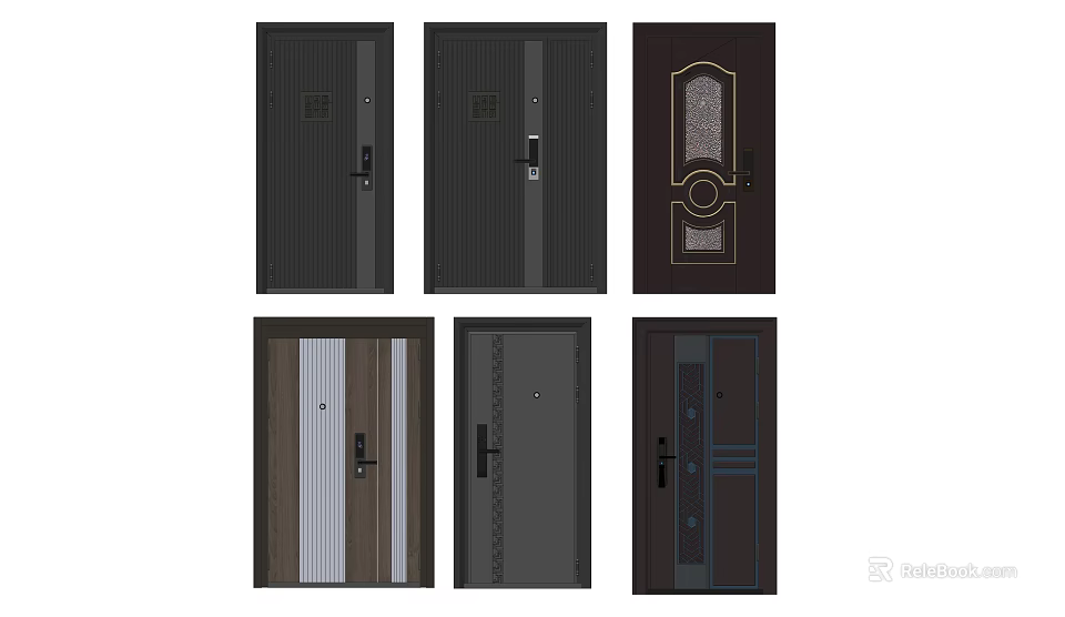 Modern Security Doors With Various Stylish Designs And Decorative Panels 3d model