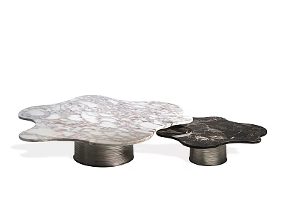 Flower Shaped Coffee Tables With Marble Top And Metal Base In White Black 3d model
