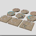 Jewelry Bracelets on Wooden Trays with Blue Red Silver Beads and Decorative Pendants