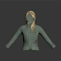 Golden Retriever Wearing Green Knitted Hooded Cardigan With Buttons And Black Lining