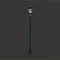 Vintage Street Lamp With Green Pole Black Lantern Shade And Gold Accents