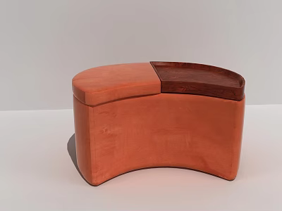 Elegant Modern Curved Nightstand With Orange Leather Body And Wooden Top 3d model
