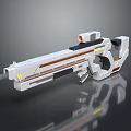 Futuristic Sci Fi Weapon With White And Orange Striped Design Scope And Ergonomic Grip