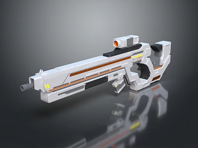 Futuristic Sci Fi Weapon With White And Orange Striped Design Scope And Ergonomic Grip 3d model