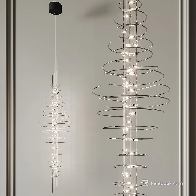 Contemporary Spiral Chandelier With Metal Coils And Illuminated Lights For Interior Decoration 3d model 
