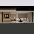 Modern Minimalist Hotel Guest Room With King Bed Green Pillows Wooden Accents And Recessed Lighting