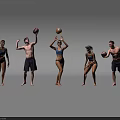 Group of People Playing Beach Volleyball in Swimwear Holding Balls Together 3d model