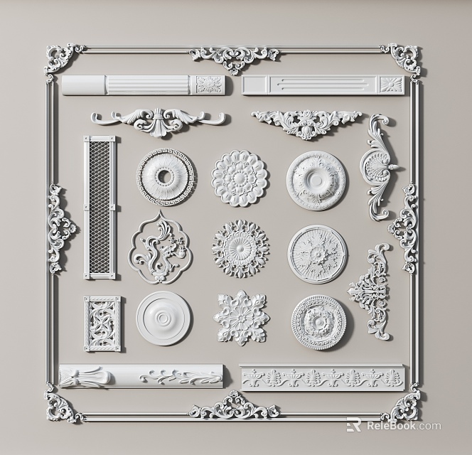 Carvings With Detailed Ornate Patterns Including Floral And Geometric Designs For Decorative Use 3d model 