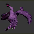 Purple Horned Anthropomorphic Wolf Creature In Tight Outfit Running Dynamic Pose