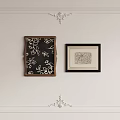 Two Decorative Wall Paintings With Black White Patterns On White Ornate Trim Wall 3d model