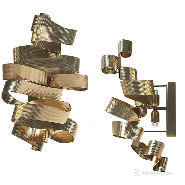 Modern Gold Spiral Metallic Strip Wall Lamp With Decorative Design Elements 3d model 