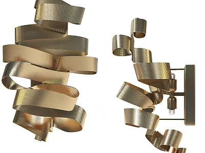 Modern Gold Spiral Metallic Strip Wall Lamp With Decorative Design Elements 3d model