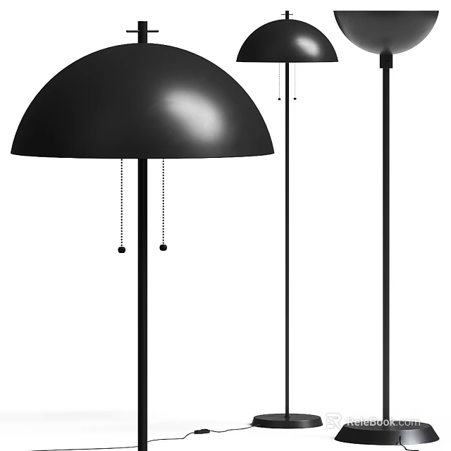 Modern Black Floor Lamp With Dome Shade And Pull Chain Design 3d model