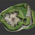 Realistic Terrain Model Featuring Green Grass Stone Walls and Ancient Depressions