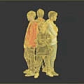 Four Boys Standing Back to Back With Colorful Jackets Against Gray Background