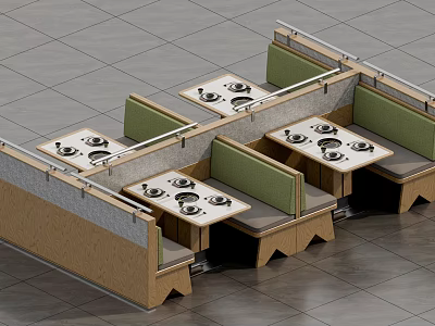 Modern Commercial Hot Pot Dining Table Combination With Booth Seats And Built In Stoves 3d model