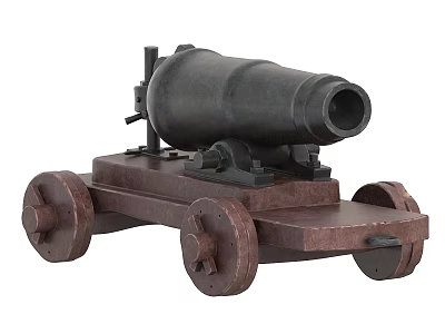 Antique Black Cannon Weapon With Wooden Wheel Carriage And Historical Design 3d model
