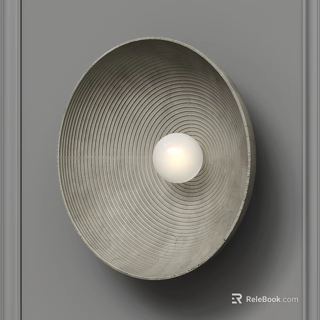 Modern Circular Wall Sconce With Textured Surface And White Globe Bulb On Gray Wall 3d model