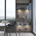 Modern Dining Living Room Interior With Large Windows City View And Glass Display Cabinet