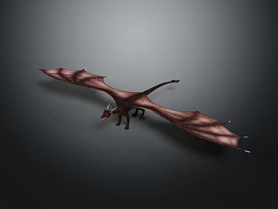 Majestic Flying Dragon Creature with Extended Reddish Brown Wings and Sleek Long Tail in Dark Background 3d model