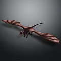 Majestic Flying Dragon Creature with Extended Reddish Brown Wings and Sleek Long Tail in Dark Background