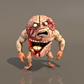 3D Fantasy Monster Character With Brain Shaped Head Open Mouth Sharp Teeth Scary Expression 3d model