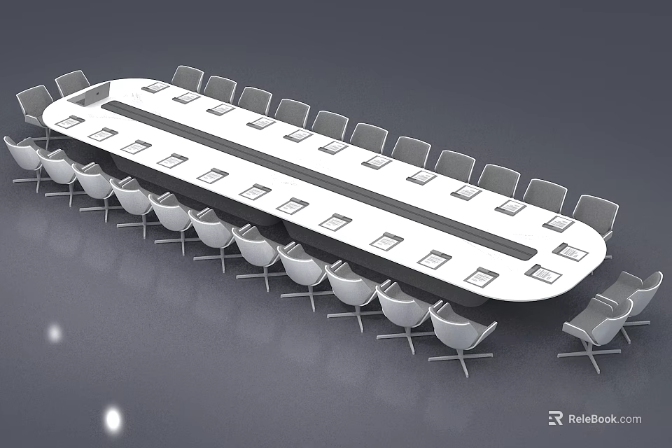 Modern Contemporary Conference Table With Long Sleek Tabletop And Surrounding Chairs 3d model 
