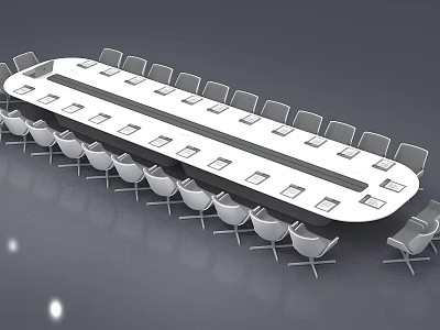 Modern Contemporary Conference Table With Long Sleek Tabletop And Surrounding Chairs 3d model
