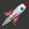 Silver Toy Rocket Model With Red Wings Blue Window And White Exhaust 3d model