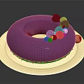 Purple Ring Cake Topped With Fresh Berries And Golden Layered Base