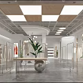 Modern Clothing Store Interior With Pendant Lights Lounge Seating Plants Display Racks