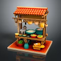 Traditional Market Stall Building With Red Tiled Roof Hanging Containers And Arranged Produce