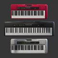 Sleek Modern Musical Instruments Keyboards in Red Gray Silver Stacked on Dark Background