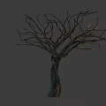 Dry Tree Trunk With Twisted Leafless Branches And Rough Bark 3d model