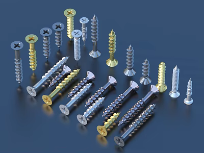Assorted Metal Screws With Phillips Flat Heads And Golden Silver Gray Shafts 3d model