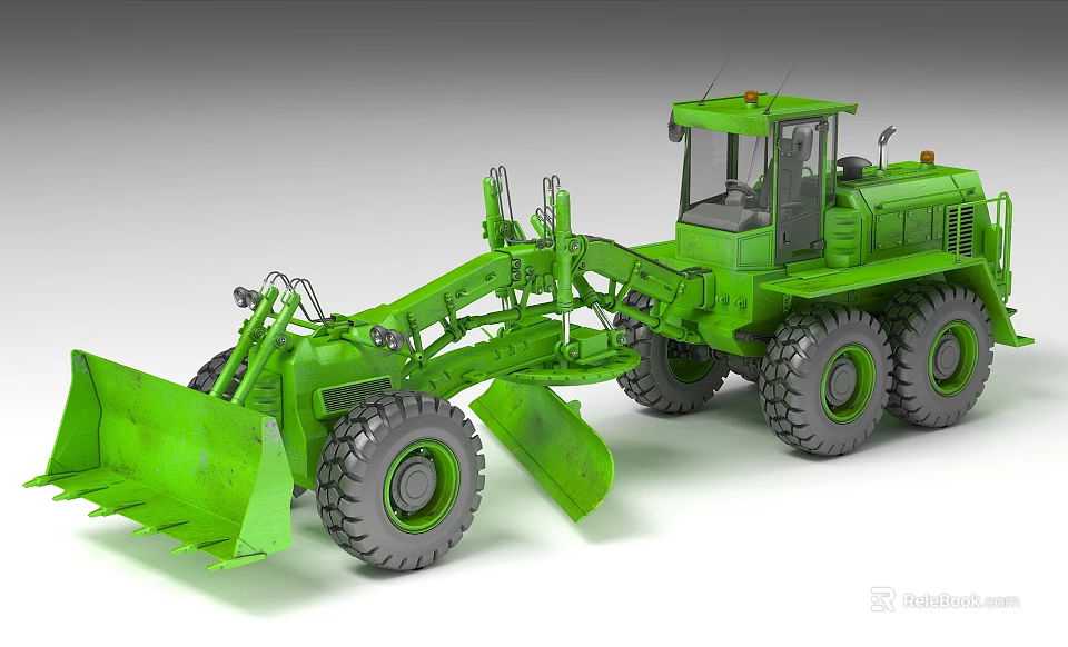 Green Functional Construction Vehicle Equipped With Large Tires And Blades 3d model 