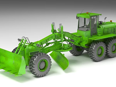 Green Functional Construction Vehicle Equipped With Large Tires And Blades 3d model