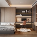 Modern Italian Tatami Bedroom Wardrobe Desk Computer Chair Bed 3d model