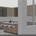 Modern Kitchen Interior With Gray Cabinets Island Counter And Bar Stools 3d model