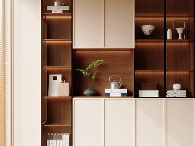 Modern Wine Cabinet With Wooden Shelves White Doors And Built in Lighting 3d model