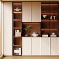 Modern Wine Cabinet With Wooden Shelves White Doors And Built in Lighting