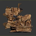 Detailed Rocky Terrain Miniature Model Featuring Winding Tracks And Wooden Supports